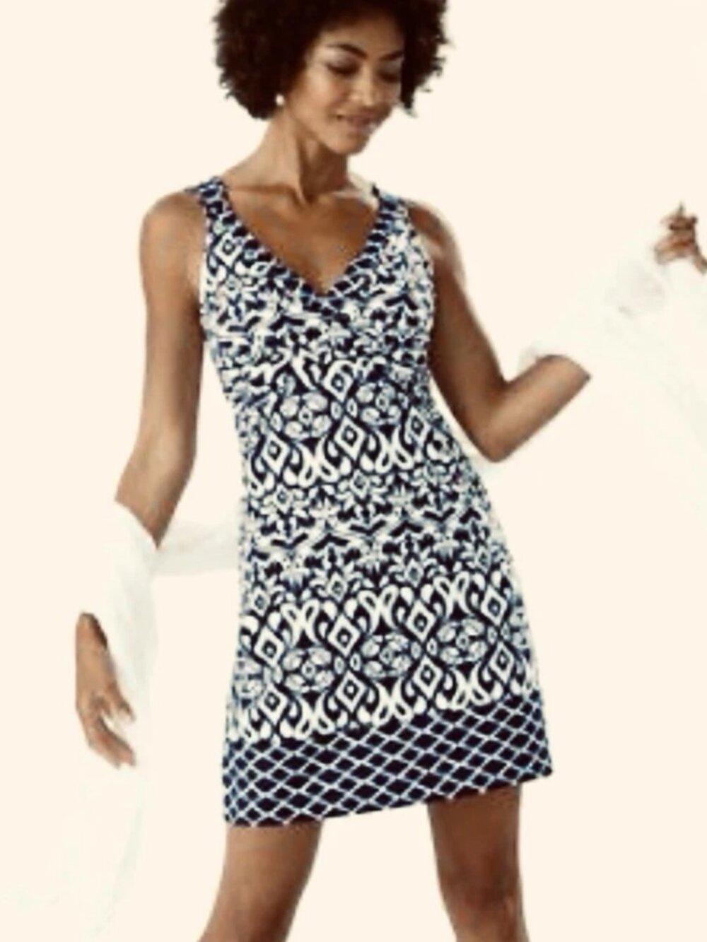 Tommy Bahama Ikat Border Print Dress Sz M Soft Stretch Wrap Top Beachy Boho